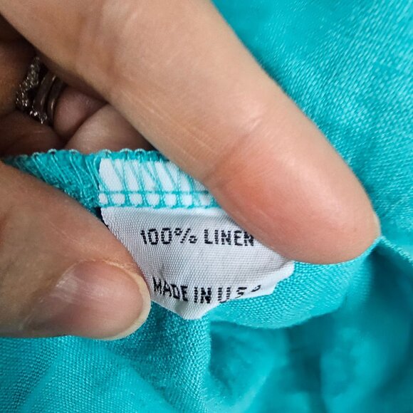 Bryn Walker Turquoise Linen Tunic Dress Sz M Pocket Scandi Lagenlook Oversized - Picture 10 of 14